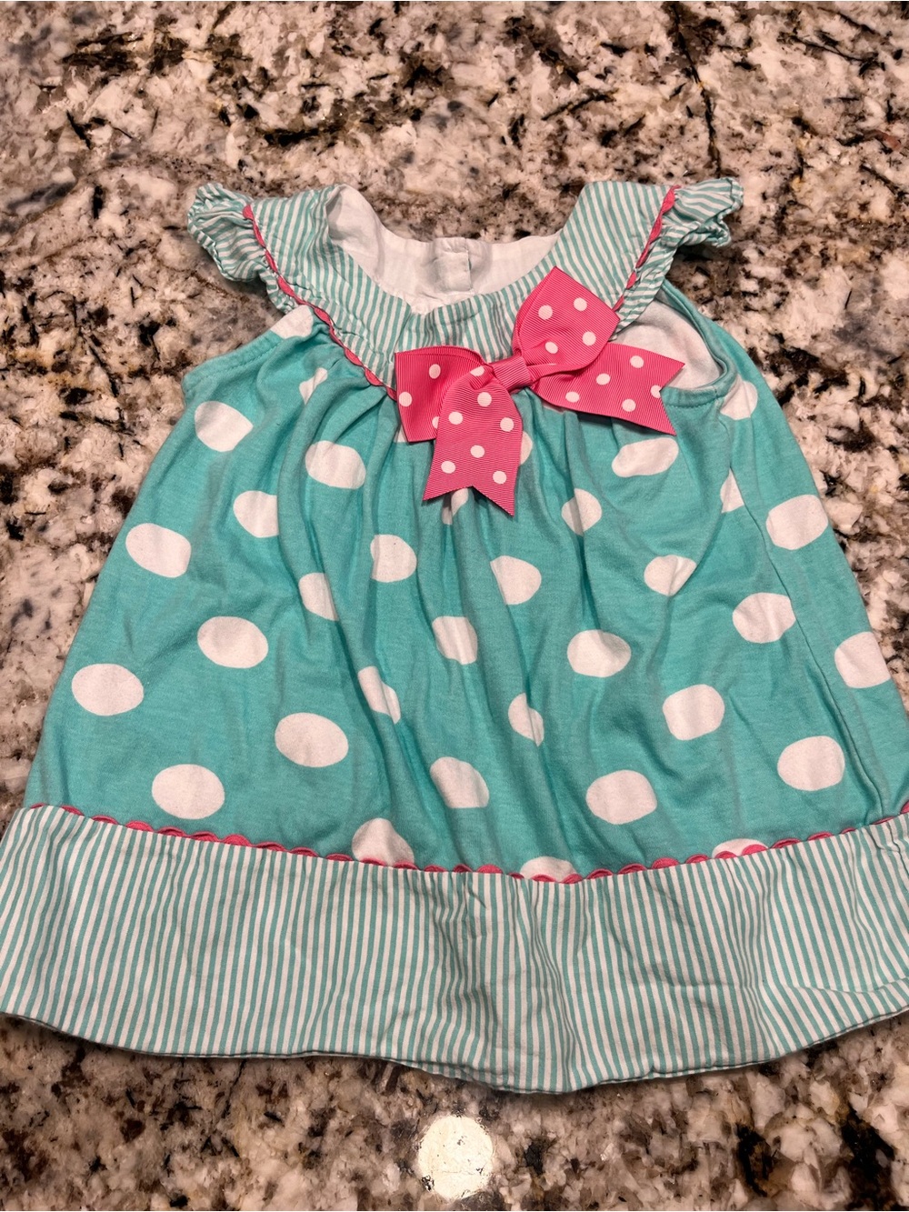 Rare Editions Turquoise Polka Dot Dress with Pink Bow Accent